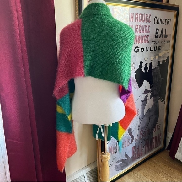 Zara Accessories: Teal, Peach, Purple, Green Pink Striped Wide Long Scarf USA M - Picture 3 of 9